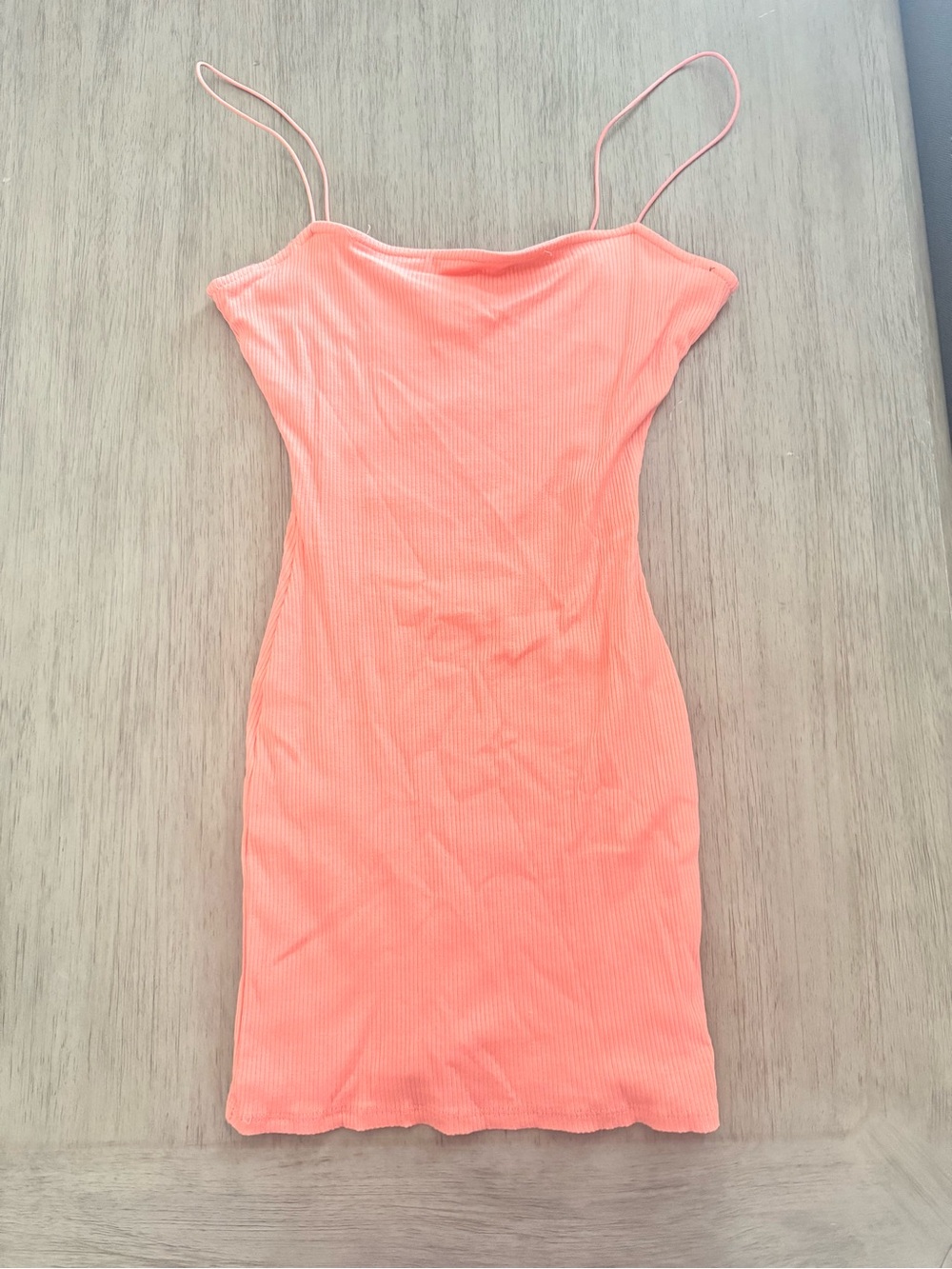 Windsor Ribbed Bodycon Mini Dress Coral Pink Spaghetti Strap Size Medium